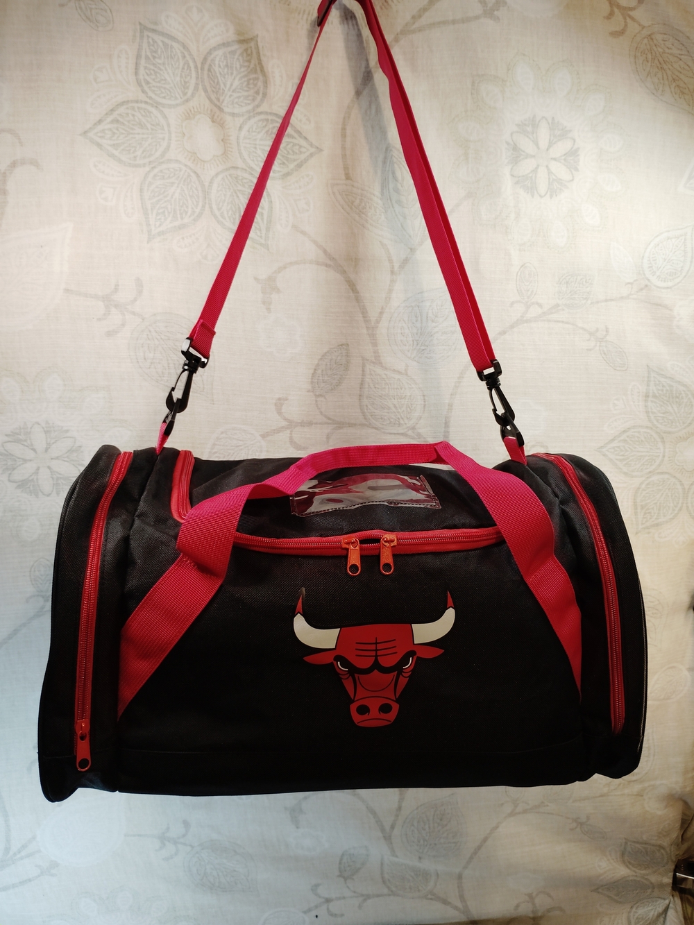 NBA Black and Red Duffel Bag with Bull Logo & "Youth Hoops Bulls Kid Nation"